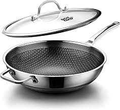 Wok pan,Hybrid 13 inch Wok with Lid, PFOA Free Cookware,non stick Stainless Steel Woks & Stir-fry pans Nonstick, Dishwasher and Oven Safe, Works on Induction image