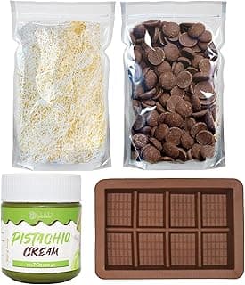 Dubai Chocolate Bar DIY Kit – Includes Mold, 12.3 oz Melting Wafers, 3.5 oz Kataifi, 7 oz Pistachio Spread – Gift Kit for Chocolate Lovers and Mothers Day