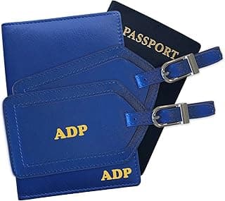 Personalized Monogrammed Cobalt Blue Leather RFID Passport Wallet and 2 Luggage Tags image
