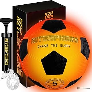 Light Up Soccer Ball: Glow in The Dark Ball with LED - Size 5 - Durable & Rechargeable for Outdoor Sports, Birthday Gifts for Boys 8-12 - Fun Nighttime Activity Cool Stuff Kids Age 13 14 15
