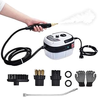 Handheld Steam Cleaner, 2500W Hand-Held High Pressure Portable Cleaning Machine with 3 Brush, High Temperature Steamer for Home Use, Kitchen, Furniture, Bathroom, Car (White)