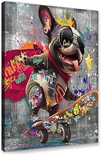 Novatique Graffiti Canvas Wall Art Banksy Street Wall Art Funky Dog Play Skateboard Graffiti Picture Cool Wall Decor for Living Room Bedroom, 28 x 44inch
