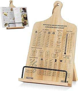 Kitchen Conversion Chart Cookbook Stand, Sturdy Wood Cook Book Holder, Recipe Cookbook Holder Stand with Kitchen Counters, Kitchen Baking Gifts for Women, Accessiores for Holding Cookbook image