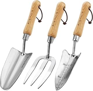 Garden Tool Set- 3PCS Stainless Steel Gardening Tool Sets with Wooden Handle Trowel Weeding Fork & Digging Shovel Hand Tool Kit for Planting, Ideal Gardening Gift for Women & Men image
