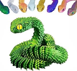 3D Printed Animals Set 3D Printed Snake Toys 3D Printed Articulated Flexible Fidget Toy 3D Printed Animals Exquisite Cute Pet Toy Children/Adults Fidget Toys (Green, 11.8')