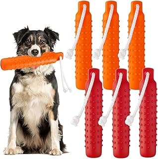 6 Pcs Plastic Dog Training Bumper with Throw Rope Puppy Retrieving Dummy Standard Size Dog Float Toy Hunting Training Tool for Float on The Water Pool Outdoor Activities(Orange,Red)
