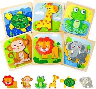 TOY Life Wooden Puzzles for Toddlers 1-3, Animals Toddler Puzzles 1-3, Puzzles for Toddlers 2-4, Wood Puzzles Christmas Montessori Toys Gifts for 1 2 Year Old, Baby Puzzles 12-18, Kids Learning Toy image