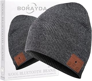 BORAYDA Merino Bluetooth Beanie, Bluetooth 5.2 Wool Hat HD Stereo,24 Hours Play time,Built-in Microphone, Men's/Women's Christmas Electronic Gift (Charcoal) image