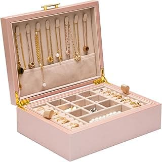 ASINGYER 2-layer jewelry box，Jewelry Organizer with Handle，with hanging necklace hooks, detachable jewelry trays, suitable for storing a large amount of jewelry gift box (rose gold)