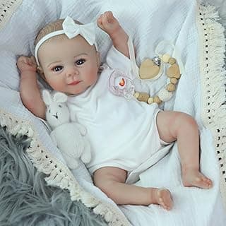 SCOM Silicone Reborn Baby Dolls Juliette - 18 Inch Lifelike Doll Cute Soft Vinyl Realistic Baby Doll Poseable Smiling Real Life Dolls with Accessories for Kids 3+ Gifts, Pretend Play
