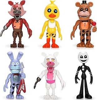 Five Nights Game Action Figures Set - 6 Pack 5 Night Game Figures Toys Dolls with Movable Joints for Cake Toppers Themed Party Decoration Party Favor Collectible and Gifts for Kids Boys Girls image
