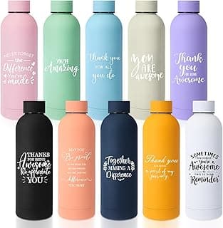Bokon 10 Pcs Employee Appreciation Gifts Thank You Water Bottle Bulk 17 oz Stainless Steel Frosted Inspirational Bottle with Box for Coworker Teacher Nurse Principal Graduation Gifts