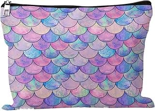Cafl Mermaid Makeup Bag Mermaid Fish scale Cosmetic Bag Zipper Pouch Large Toiltry Bag Travel Linen Make Up Organizer Purse for Women 10×8Inch image