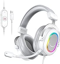 FIFINE USB Gaming Headset, PC Headphones Wired with Microphone for Computer/Laptop, Over-Ear RGB Headset with 7.1 Surround Sound, Noise Cancellation for Streaming Video Game- AmpliGame H6 (White) image