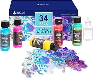 Acrylic Pouring Paint Set 34 Colors Pre Mixed Acrylic Paint High Flow with Silicone Oil for Canvas Wood Crafts Rocks Painting, Water Based, 2 Oz/Bottle image
