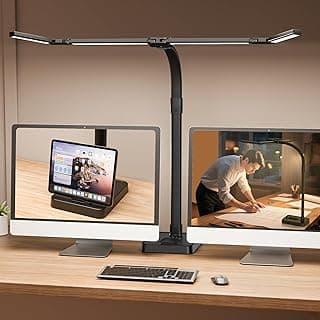 LED Desk Lamp for Home Office, 24W Bright Foldable Desk Lamp with Base,25 Lighting Modes Eye-Caring Desk Light Adjustable Gooseneck Lamp for Drafting Reading Study (Black)