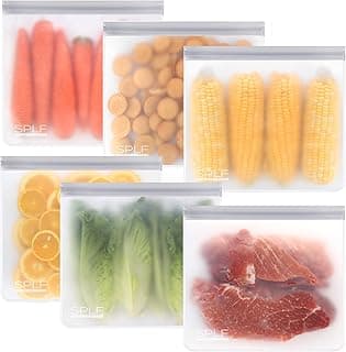 SPLF 6 Pack Reusable Gallon Freezer Bags Dishwasher Safe, BPA FREE Reusable Food Storage Bags, Extra Thick Leakproof Silicone and Plastic Free for Marinate Meats, Cereal, Sandwich, Snack, Travel Items image