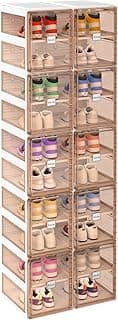 BINSIO Shoe Storage Cabinet with Doors, One Piece Portable Rack Organizer, Easy Assemble, Plastic Clear Box, Foldable Cubby Storage for Closet, Entryway, Bedroom, 10 Tiers image