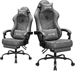 Ergonomic Gaming Chair with Footrest for Adults-PU Leather PC Computer Gaming Chair with Swivel, Lumbar Support, and Headrest-Comfortable Video Game Chair for Long Sessions image
