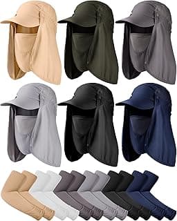 6 Set Sun Hat Fishing Hats Foldable Sun Fishing Cap UPF 50+ Outdoor Hiking Hat UV Sun Protection Caps with Face Mask Neck Flap and 6 Pairs Compression Arm Sleeves Sun Protection Hats for Men Women image