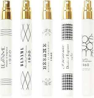 BESAME COSMETICS Decades of Fragrance Set - 5 Full Size Women's Perfume Mist, Vintage Inspired Eau de Parfum, Travel from the 1920s to the1960s with all 5 Scents, 9mL Perfume Atomizer image
