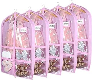 Syeeiex Clear Dance Costume Garment Bag with 3" Gussetes(5 Pack), 40'' Garment Bags for Dance Costumes, Kids Dance Garment Bag with 4 Medium Zippered Pocket - Suitable for Dance Competitions, Ballet image