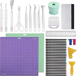 Accessories Bundle for Cricut Machine Maker, 43 pcs All in one Tool Kit Compatible for Cricut Machine, Cricut Maker Weeding Tool, Colored Pencil, Cutting Mat, Scraper, Ruler, Pen Adapter image