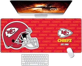 Large Gaming Mouse Pad with Non-Slip Rubber Base for Laptop Computer Desktop Keyboard,Red Design Stitched Edges Mouse Desk Mat for Football Sport Fans image