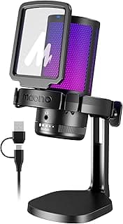 MAONO USB Gaming Microphone for PC, Noise Cancellation Condenser Mic with RGB Lights, Mute, Gain for Streaming, Recording, Podcast, Chat, Twitch, YouTube, Discord, Computer, PS5, PS4, GamerWave image
