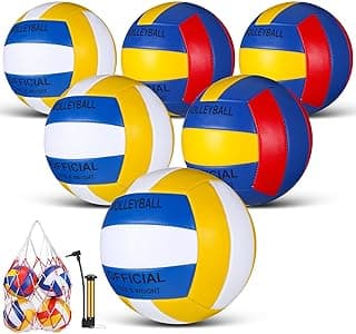 Junkin 6 Pack Volleyballs Official Size 5 Waterproof Soft Volleyball with Pump and Net Bag Outdoor Indoor Beach Gym Game Training Sport Gift for Adults image