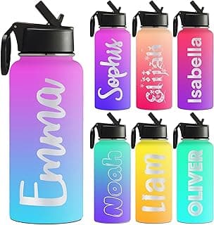 FunStudio Personalized Water Bottles for Kids for School Customized Name Insulated Sport Water Bottle with Straw 32 oz Waterbottle Gift for Boys Girls Men Women - Name & Gradient Color image