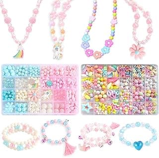 ANDYKEN Bead Kits for Jewelry Making - Craft Beads for Kids Girls Jewelry Making Kits Colorful Acrylic Girls Bead Set Jewelry Crafting Set
