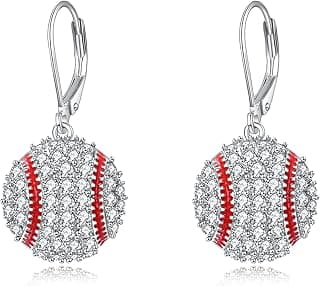Baseball Earrings Sterling Silver Baseball Leverback Dangle Drop Earrings Baseball Jewelry Gifts For Women (Baseball Earrings) image