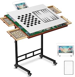 Puzzle Table with Drawers, 1500 Piece Jigsaw Puzzle Board with Wood Cover and Shelf, Tiltable and 14 Levels Height Adjustable, Foldable Puzzle Tables with Wheels for Adults Puzzle Enthusiasts Green image
