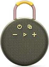MusiBaby Rugged Mini Clip-On Speaker – BT 5.3, Waterproof Build, Shock-Resistant Rubber Shell, Great for Camping Packs, College Study Corners, or Travel Bags (Green)