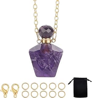 SUNNYCLUE Natural Amethyst Perfume Bottle Pendant Faceted Crystal Necklaces Making Kits Gemstone Openable Pendant Charms Essential Oil Diffuser for Adults DIY Necklace Making image