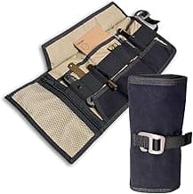 Art & Electronic Organizer | EDC Roll-Up Tool Bag for Pen Lovers & Tech | Multi-Pocket with Elastic Loops for Pens, Cables, External Hard Drives | Stylish Waxed Canvas & Durable Aluminum Hooks