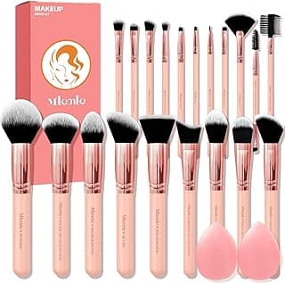 Makeup Brushes Set 20 Pcs Premium Synthetic Foundation Powder Concealers Eye shadows Blush Makeup Brushes with 2 Sponge(A01-PINK)