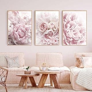 Large Peony Flower Canvas Wall Art Pink Rose Poster Abstract Flower Painting Pink Roses Canvas Wall Art Peony Flower Picture Pink Flower Paintings Modern Floral Artwork Living Room 16x24inx3 No Frame