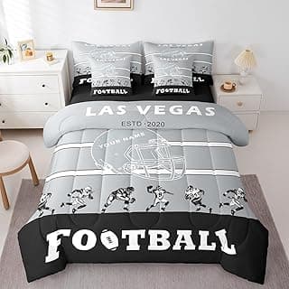 Erosebridal Personalized Queen Bed in a Bag Boys Football Comforter Set with Sheets 7-Pieces Football Bedding Sets with Comforter, Pillow Sham, Flat Sheet, Fitted Sheet and Pillowcase(Las Vegas) image