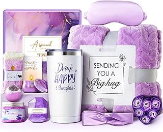 YFONG Spa Gifts for Women, Birthday Gifts for Women, Self Care Get Well Soon Gifts Basket for Mom, Wife, Girlfriend, Sister, Purple Gift Set for Best Friends, Valentines Day, Relaxing Gift - Lavender image