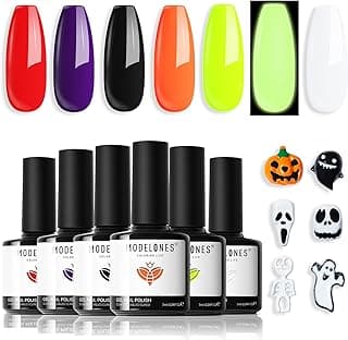 Modelones Halloween Gel Nail Polish Set 6 Colors Hocus Pocus Collection Glow in the Dark Neon Green Orange Purple Red Black Gel Polish Set Fall Soak Off LED Nail Art Gel Kit Gift with Nail Stikers image