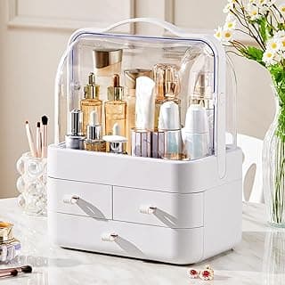 RMAN Makeup Organizer and Storage for Vanity with Lid and Drawers Countertop Waterproof and Dustproof Portable Make up Skincare Cosmetics Organizers image