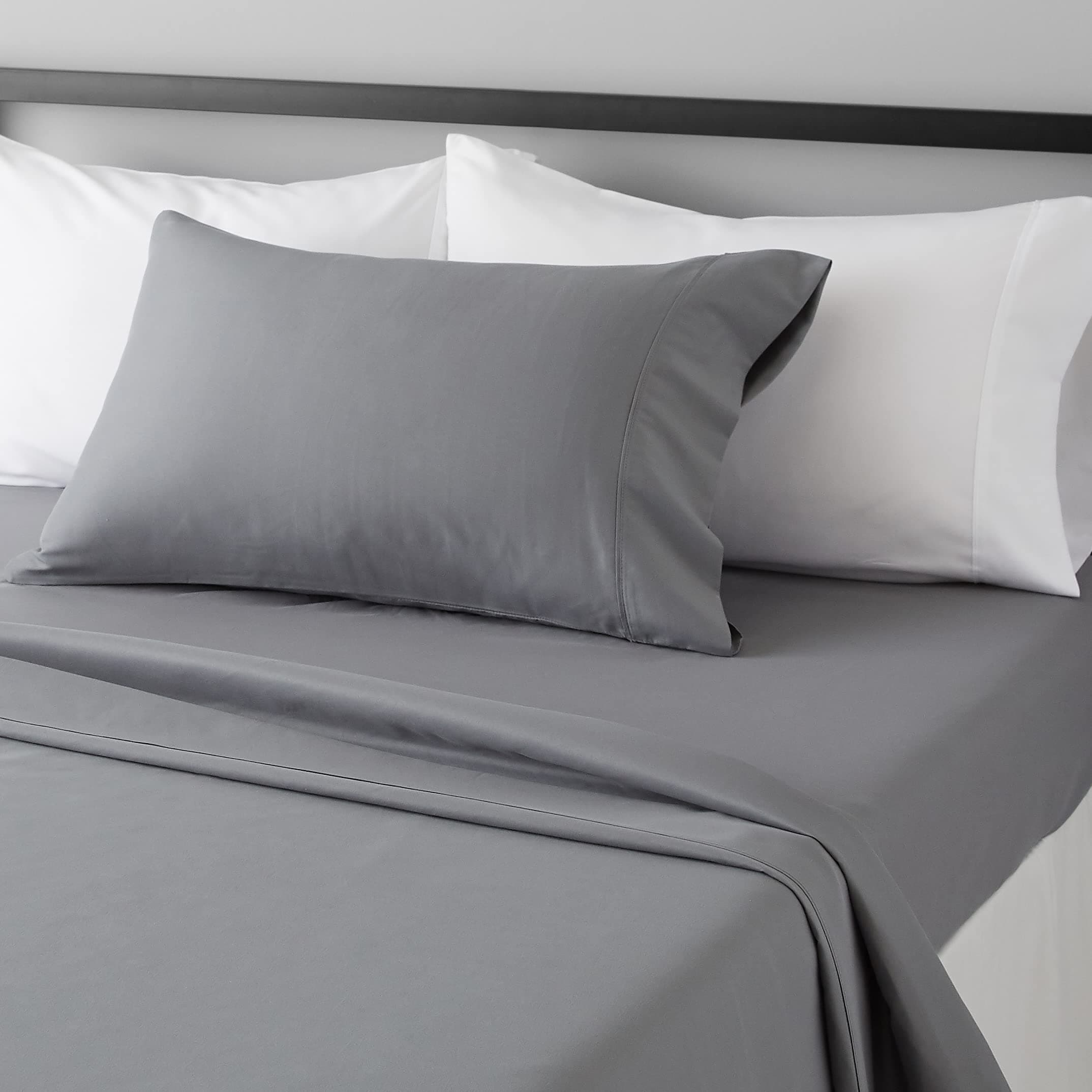Amazon Basics Lightweight Super Soft Easy Care Comfortable Microfiber 3 Piece Bed Sheet Set With 14-inch Deep Pockets, Twin XL, Dark Gray, Solid image