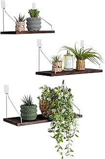 MITIME Floating Shelves Set of 3 Rustic Solid Wood Floating Shelf Wall Storage Shelves for Living Room, Bedroom, Bathroom, Kitchen Laundry, Office.no Drill Shelf.(Retro Color L+M+S) image