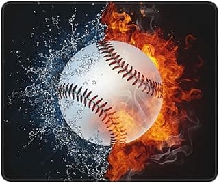 Baseball Mouse Pad for Boys Men Desk, Cool Sports-Themed Mouse Pads with Fire & Water Pattern Printed, Rectangle Non-Slip Rubber Base Gaming Mousepad for Laptop Computer image