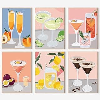 F.NIMAGOP 6 Pack Paint by Numbers Kit for Adults Beginners,DIY Acrylic Paint by Number Kits On Canvas Without Frame,Cocktail Adult Paint by Number for Home Wall Decor 7.8x11.8inch image