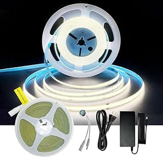 HAMRVL COB LED Strip Lights White 6000K,DC12V Dimmable LED Tape Lights 8mm with Brightness Adjust Touch Switch/12V 5A Adapter,16.4ft,1600LEDs,CRI90+,COB Light Strip for Mirror,TV,Cabinet,Bedrooms ﻿ ﻿ image