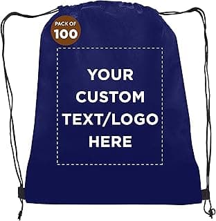 DISCOUNT PROMOS Custom Non-Woven Drawstring Backpacks Set of 100, Personalized Bulk Pack - Bring Everywhere You Go, Great for Travelling, Gym and for Everyday Use - Navy Blue image