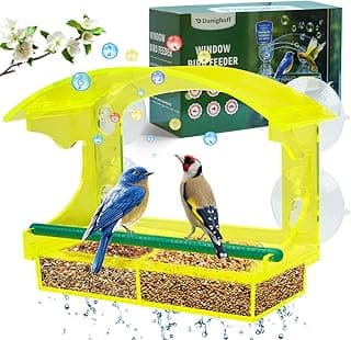Window Bird Feeder with Strong Suction Cups, Durable Unique Transparent Yellow Acrylic, Perfect for Bird Watching, All-Weather Outdoor Use, Ideal Gift for Garden Outdoor Décor image